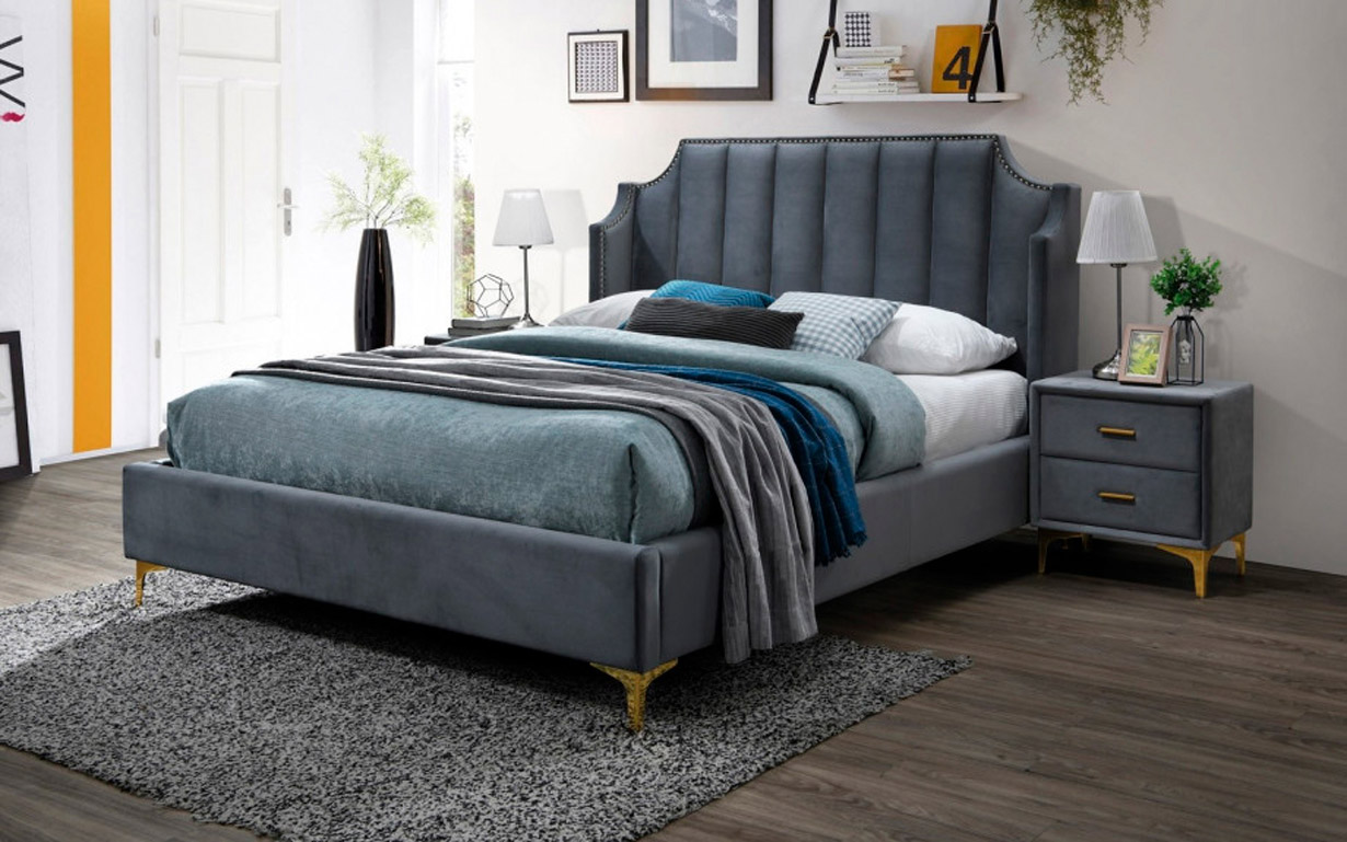 Кровать Monako Velvet grey 160х200 см. Signal - Фото
