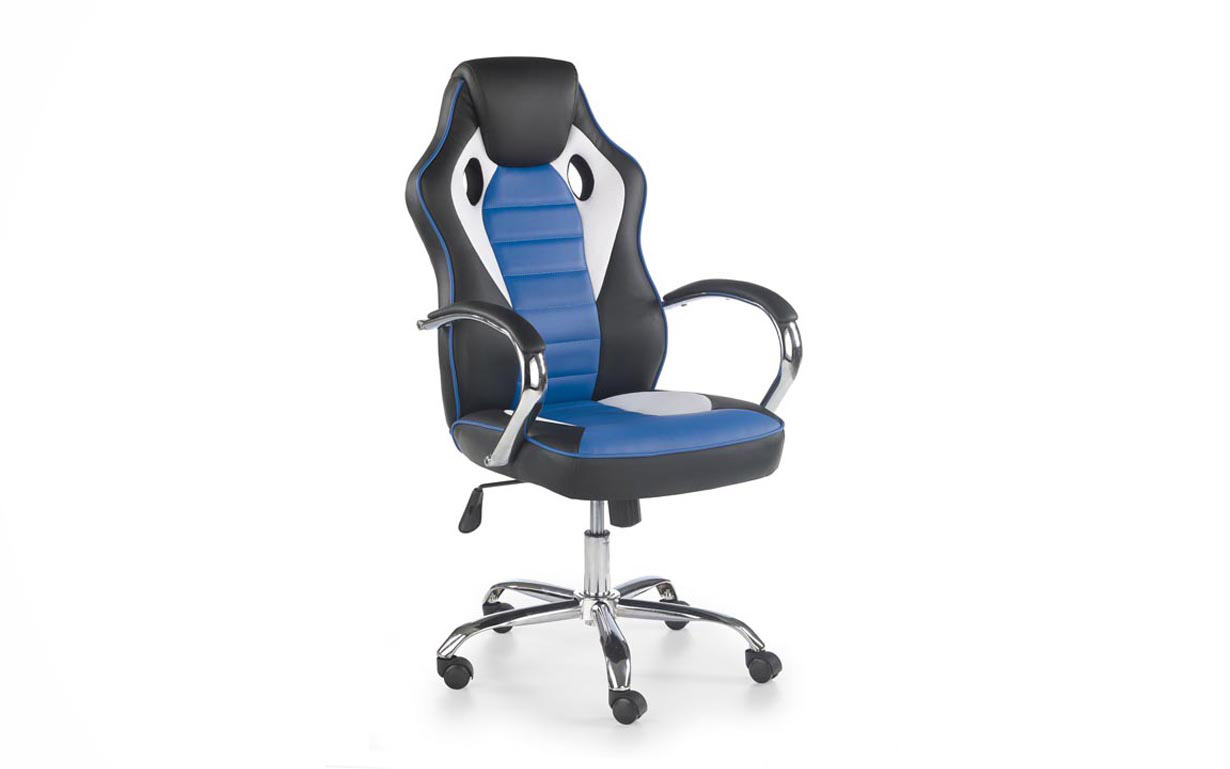 Кресло компьютерное Scroll black/white/blue Halmar - Фото
