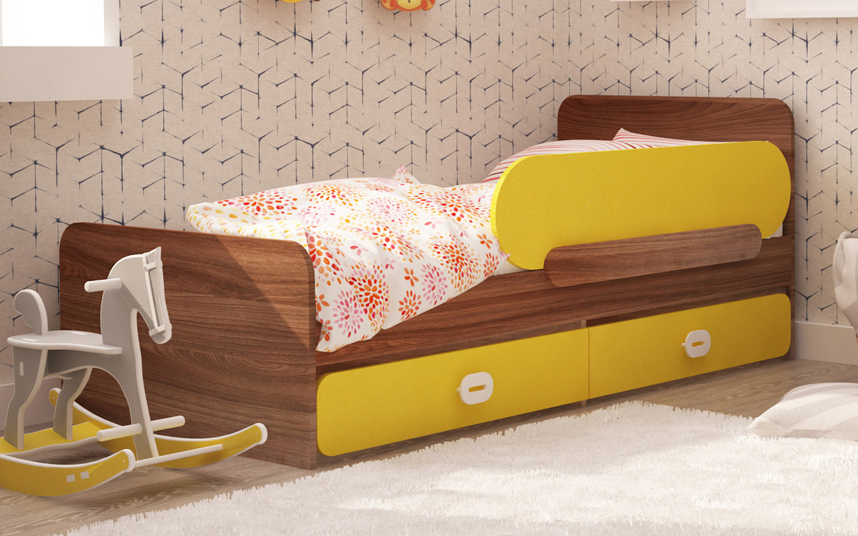 Кровать Немо с ящиками 80х160 см. (дуб сонома трюфель/анжелик) Lion - Фото