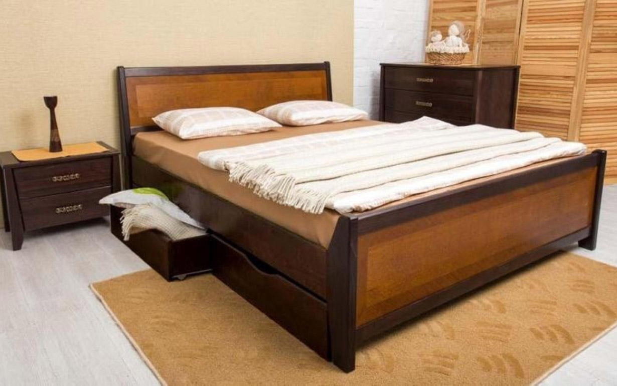 Кровать Сити с интарсией и ящиками 180х200 см. Олимп - Фото