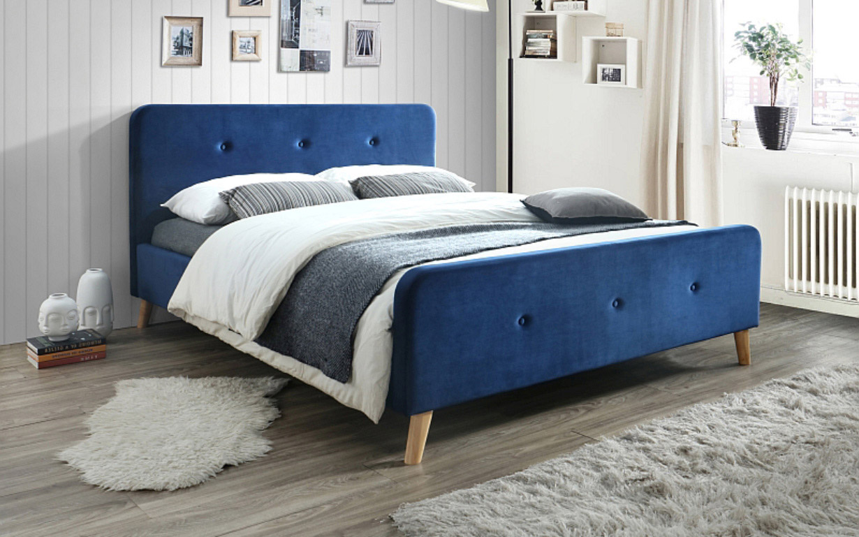 Кровать Malmo Velvet navy blue 160х200 см. Signal - Фото